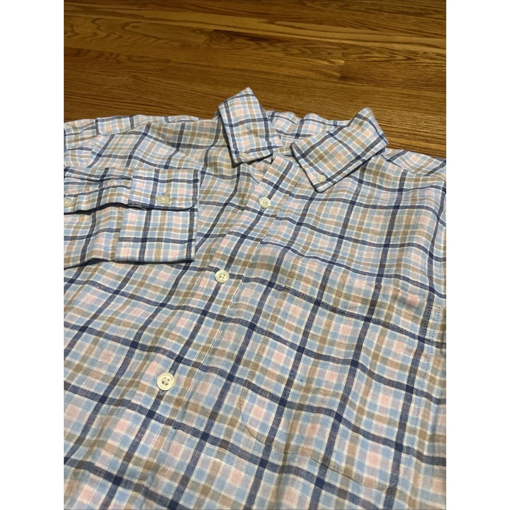 Vineyard Vines Men's Classic Fit Shirt 100% Linen Pink Blue Plaid Size Small